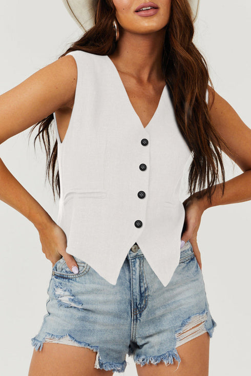 Solid Color Button Up V Neck Suit Vest